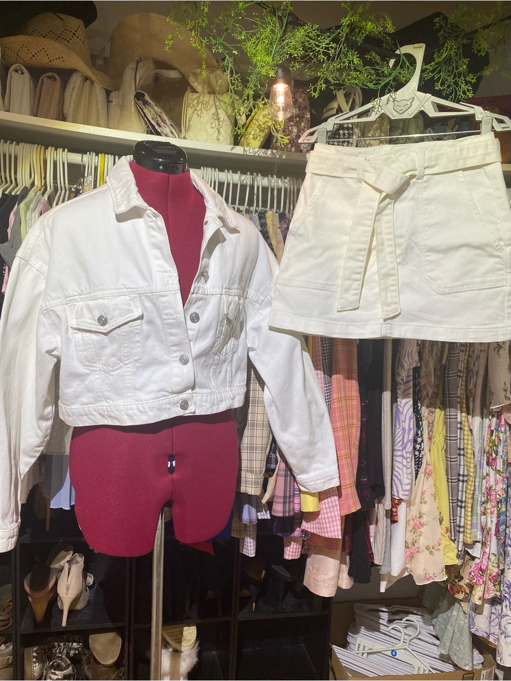 Y2K Denim Cotton Coord Set White Jacket & Skirt